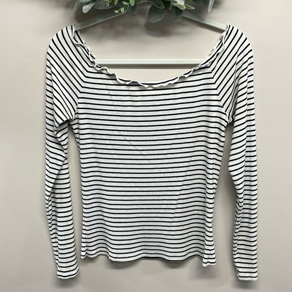 Aeropostale Long Sleeve Off The Shoulder Ribbed Knit Striped Top XL - Picture 1 of 15
